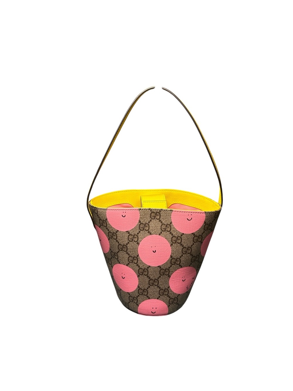 Gucci x Euan Roberts GG Supreme Pink Smiley Dot Bucket Bag 752356